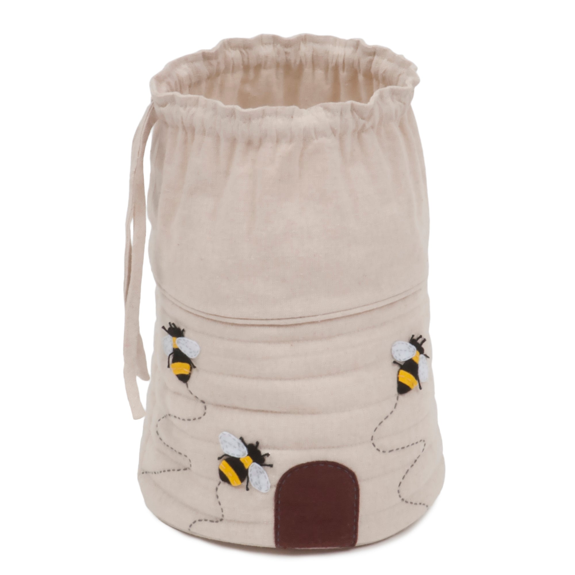 Craft Bag: Round: Drawstring: Appliqué: Hive: Bee