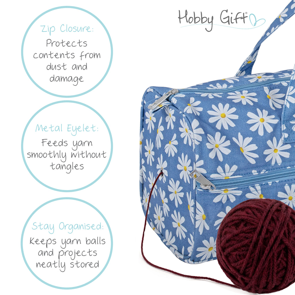 Knitting Bag: Denim Daisies