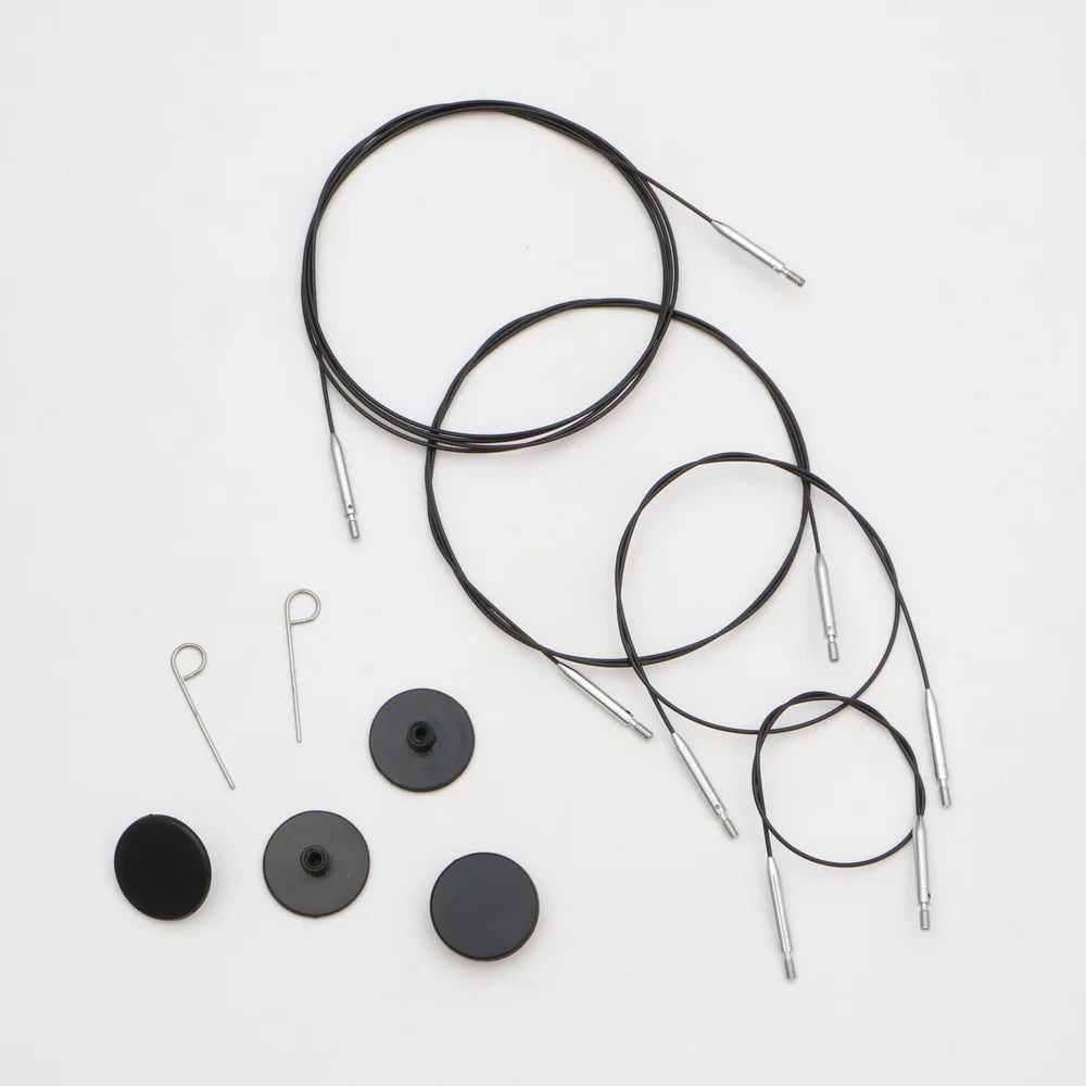 KnitPro Thin & Flex Black Nylon Coated Stainless Steel 360 Degree Swivel Cables